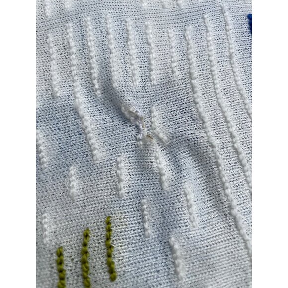 Vintage Chenille Bedspread Coverlet Floral Throw White Blue Green Fringe 60x50 - Picture 6 of 7